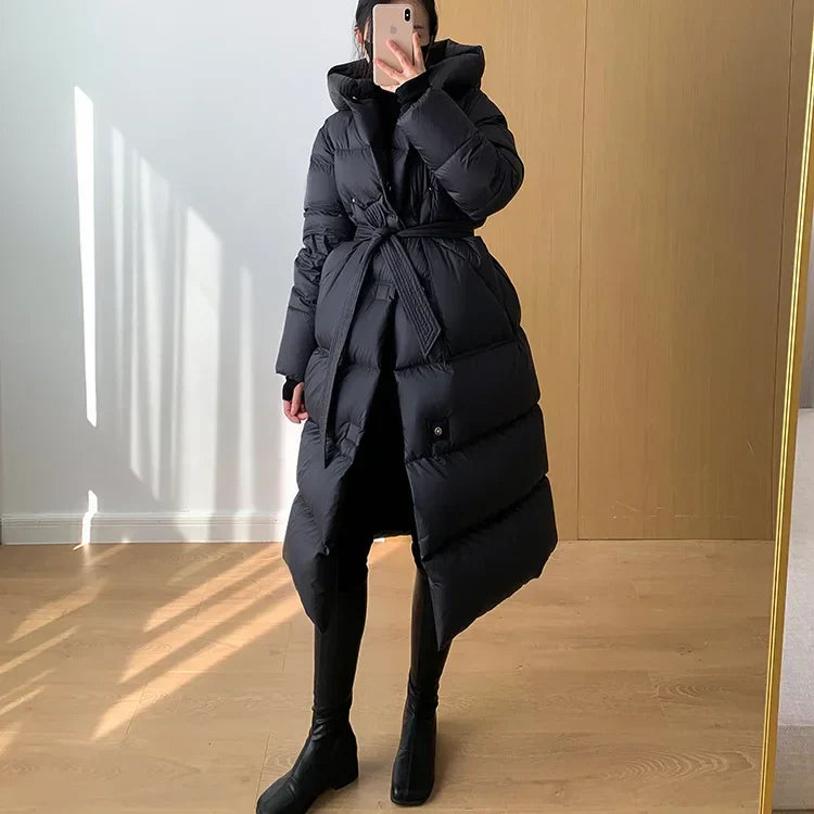 Hooded Long Down Coats Women Thickened Warm Parkas