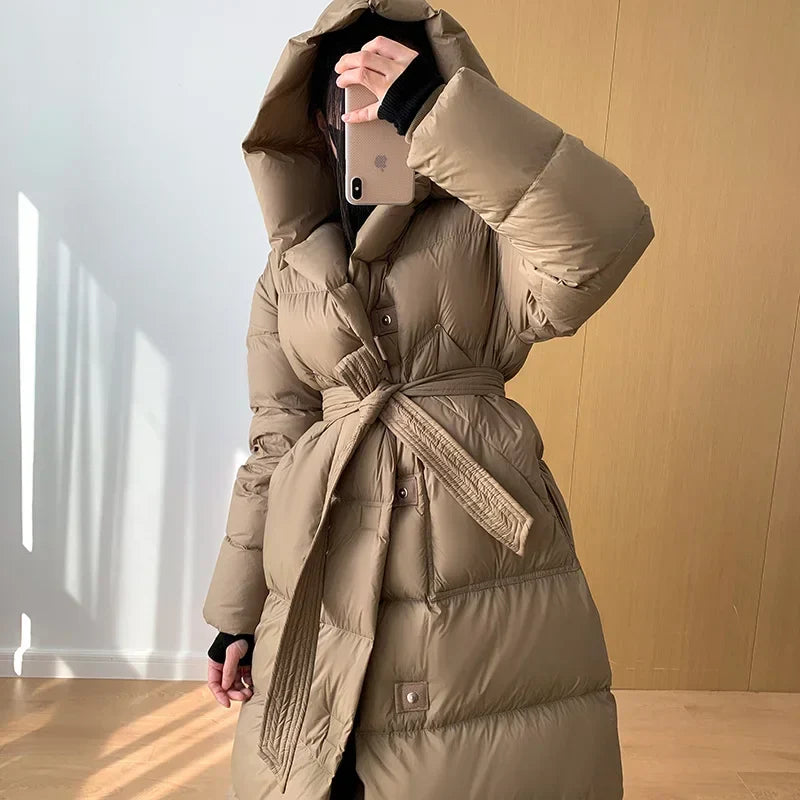 Hooded Long Down Coats Women Thickened Warm Parkas
