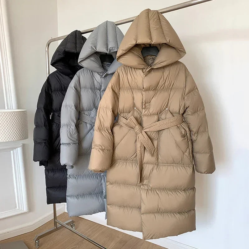 Hooded Long Down Coats Women Thickened Warm Parkas