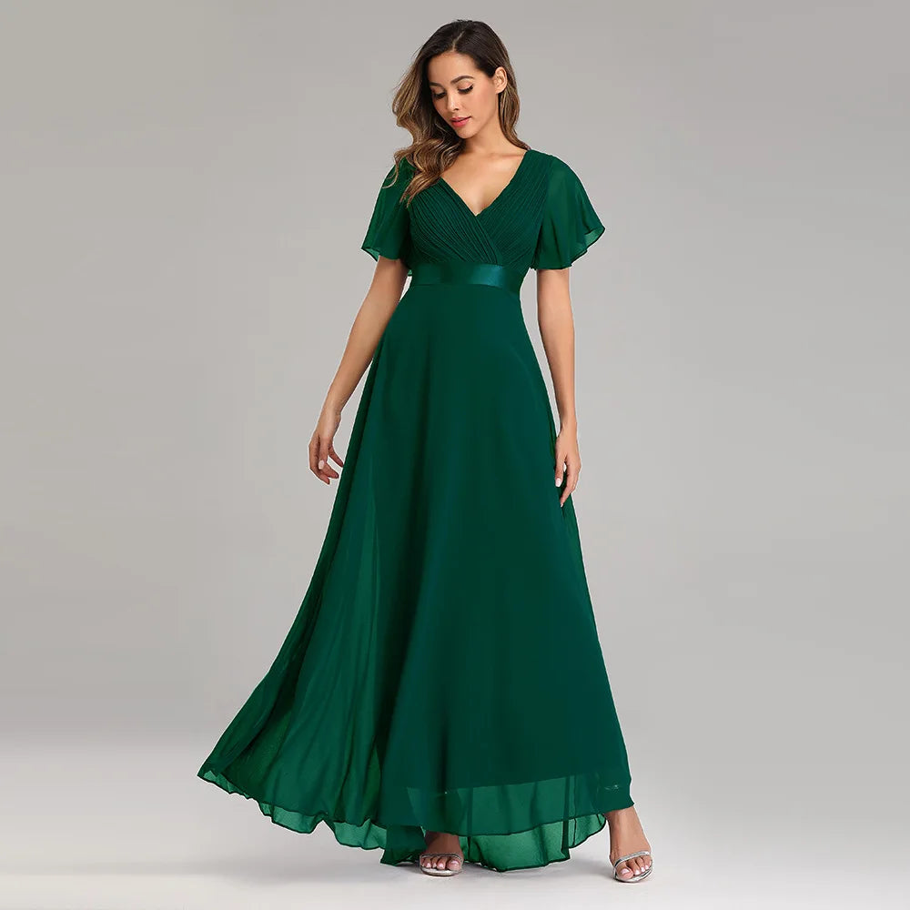 ICCLEK New Style Women VNeck Chiffon Dress Wedding