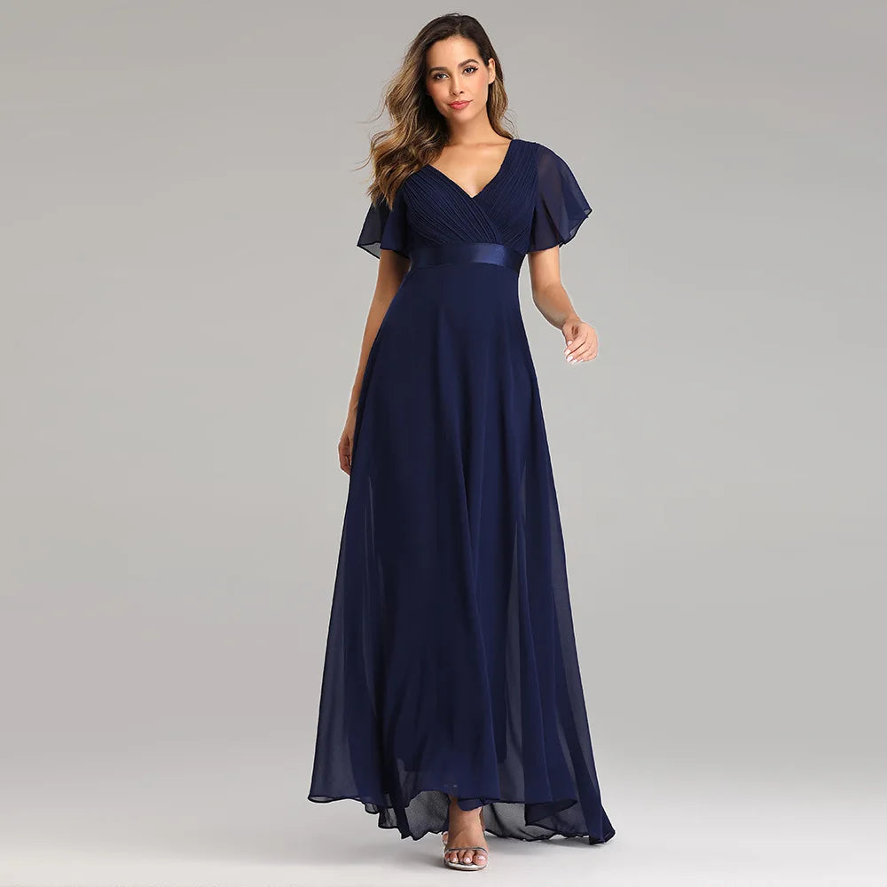 ICCLEK New Style Women VNeck Chiffon Dress Wedding