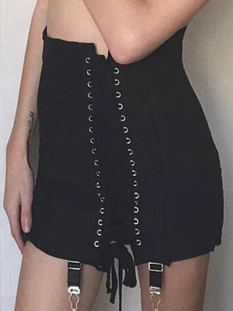 InsDoit Gothic Y2K Vintage Mini Skirt Women Punk