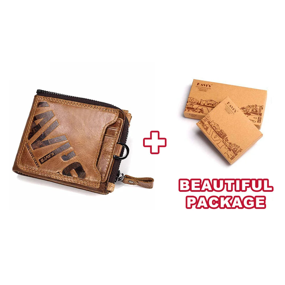 KAVIS Crazy Horse Genuine Leather Wallet Men Coin Purse Male Cuzdan Walet Portomonee PORTFOLIO Perse Small Pocket money bag