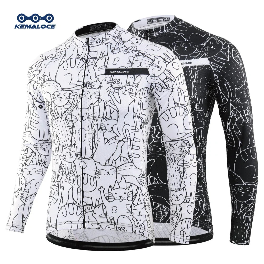 KEMALOCE Cycling Jersey Long Sleeves Men&Women White&Black Cartoon
