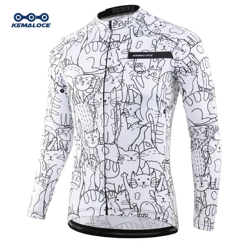 KEMALOCE Cycling Jersey Long Sleeves Men&Women White&Black Cartoon