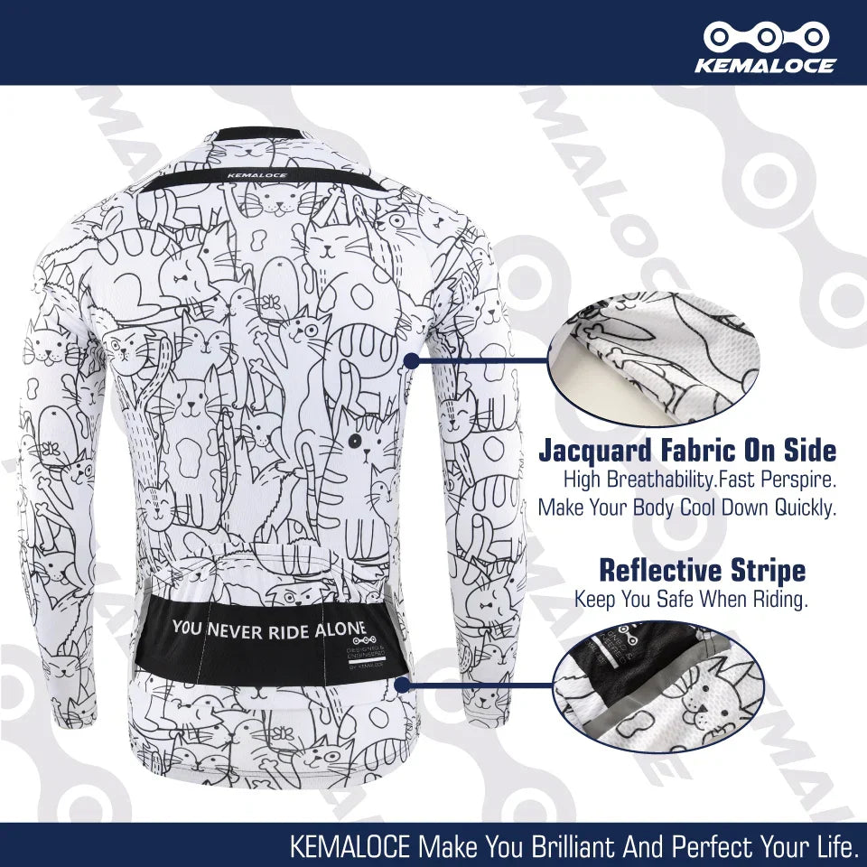 KEMALOCE Cycling Jersey Long Sleeves Men&Women White&Black Cartoon