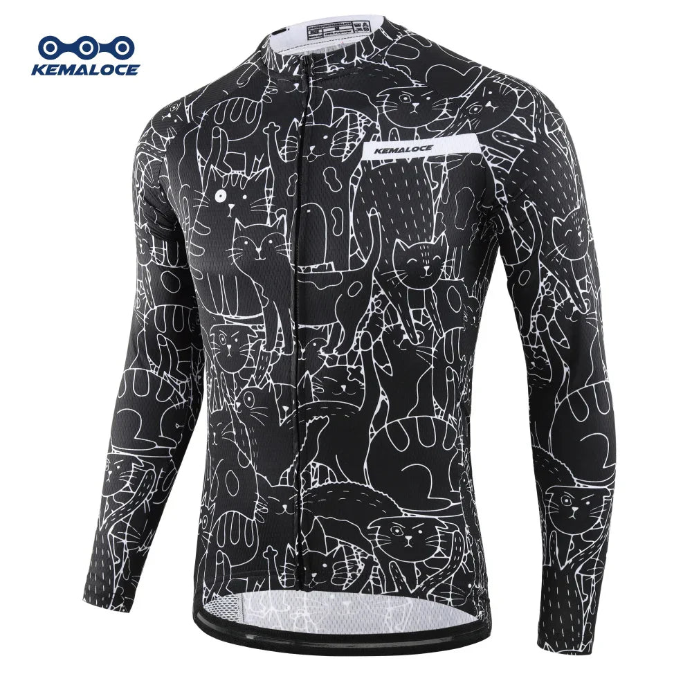 KEMALOCE Cycling Jersey Long Sleeves Men&Women White&Black Cartoon