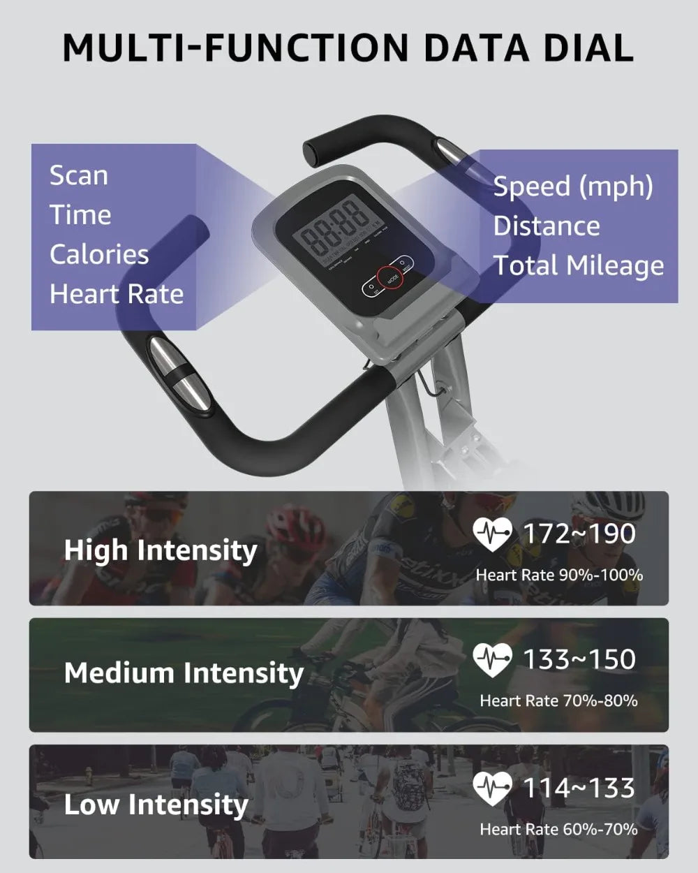 KURONO Stationary Exercise Bike for Home Workout, 4