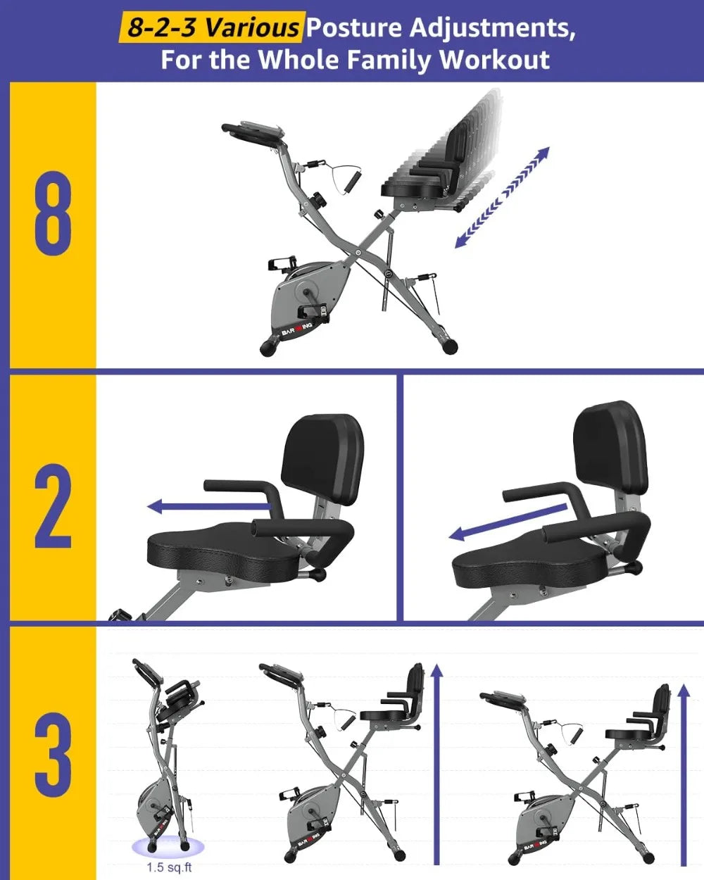 KURONO Stationary Exercise Bike for Home Workout, 4