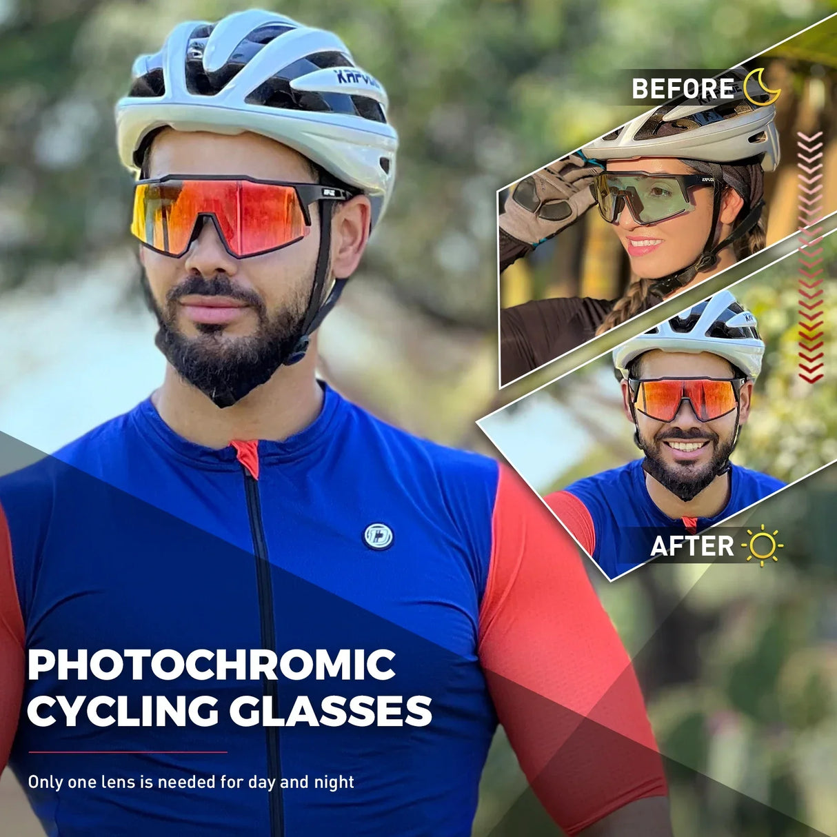 Kapvoe Red Photochromic Hiking Driving Cycling Sunglasses UV400