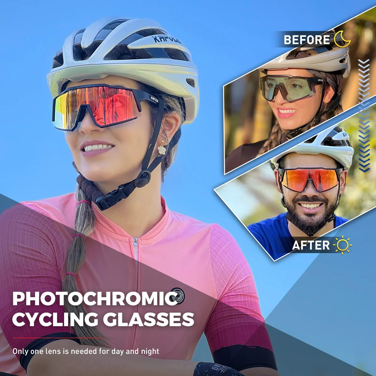 Kapvoe Red Photochromic Hiking Driving Cycling Sunglasses UV400