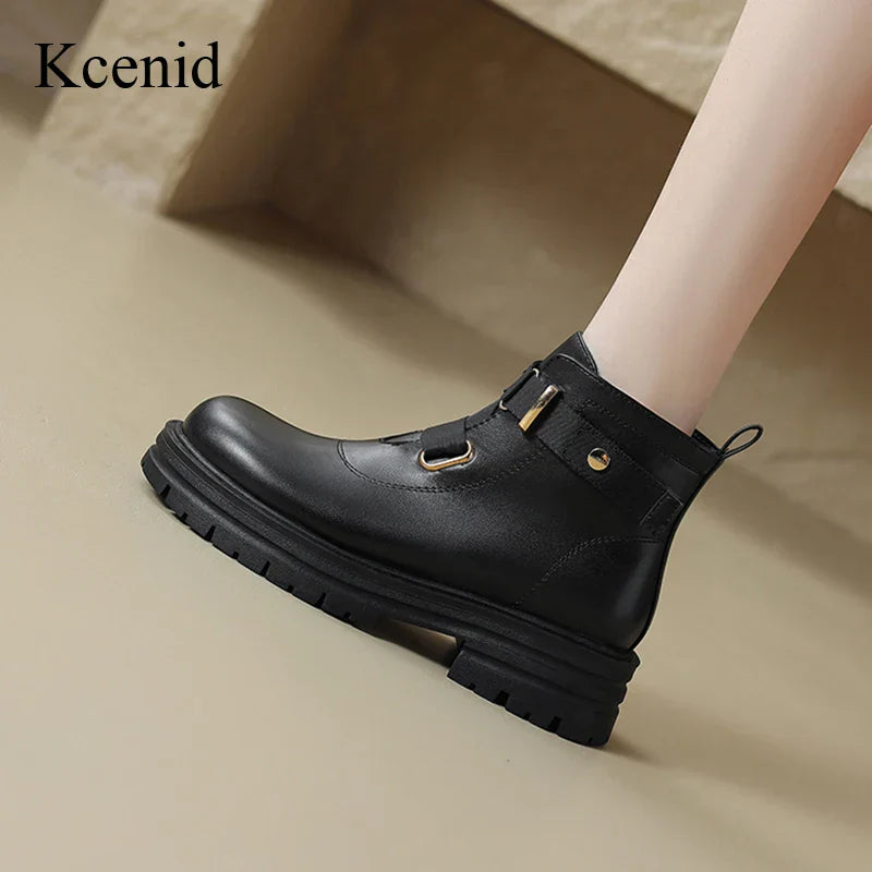 Kcenid Women`s Boots Round Toe Belt Buckle Fashion