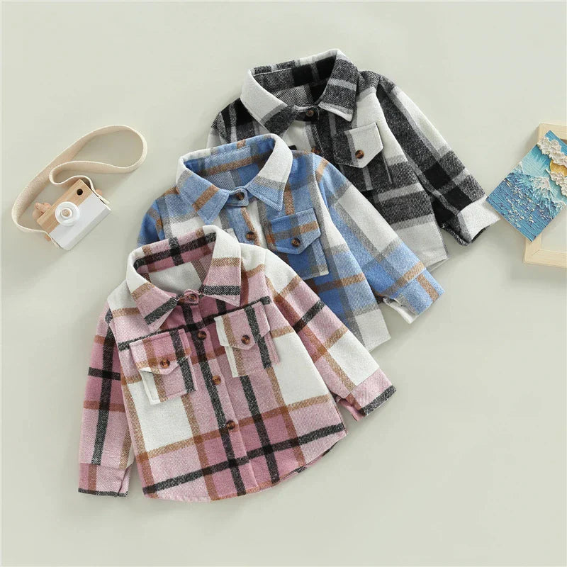 Kid Baby Boy Girl Cotton Plaid Shirt Jacket