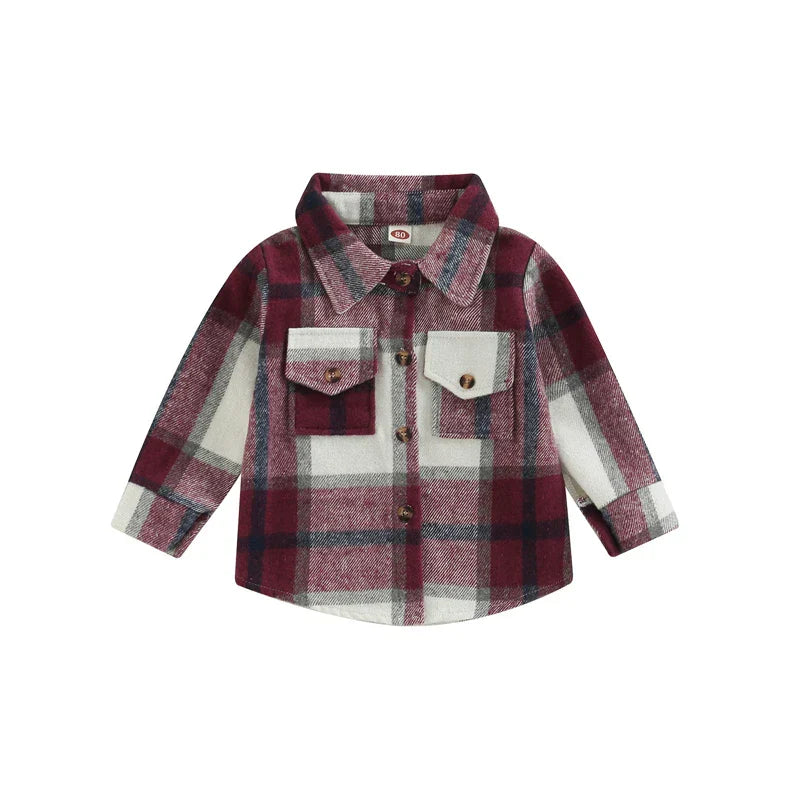 Kid Baby Boy Girl Cotton Plaid Shirt Jacket