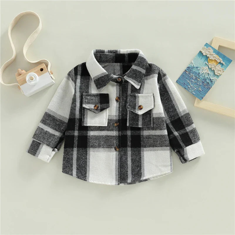 Kid Baby Boy Girl Cotton Plaid Shirt Jacket