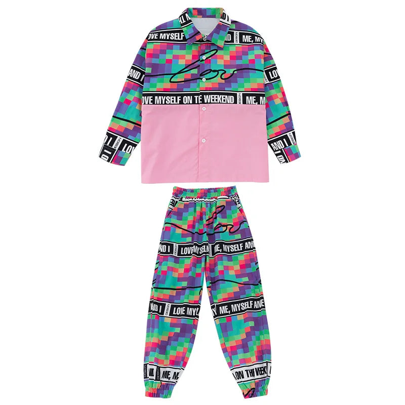 Kid Cool Hip Hop Clothing Checkered Pink Shirt