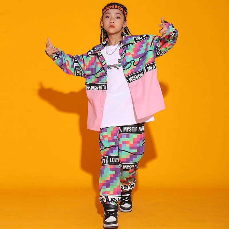 Kid Cool Hip Hop Clothing Checkered Pink Shirt
