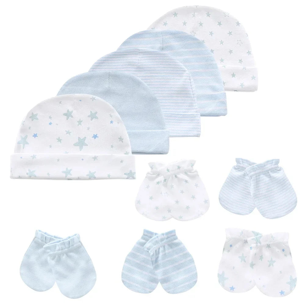 Kiddiezoom 10Pcs/lot Newborn Cap+Gloves Set Baby Boy Clothes