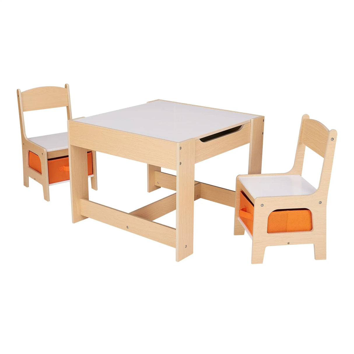 Kids Wooden Storage Table and Chairs Set, Natural