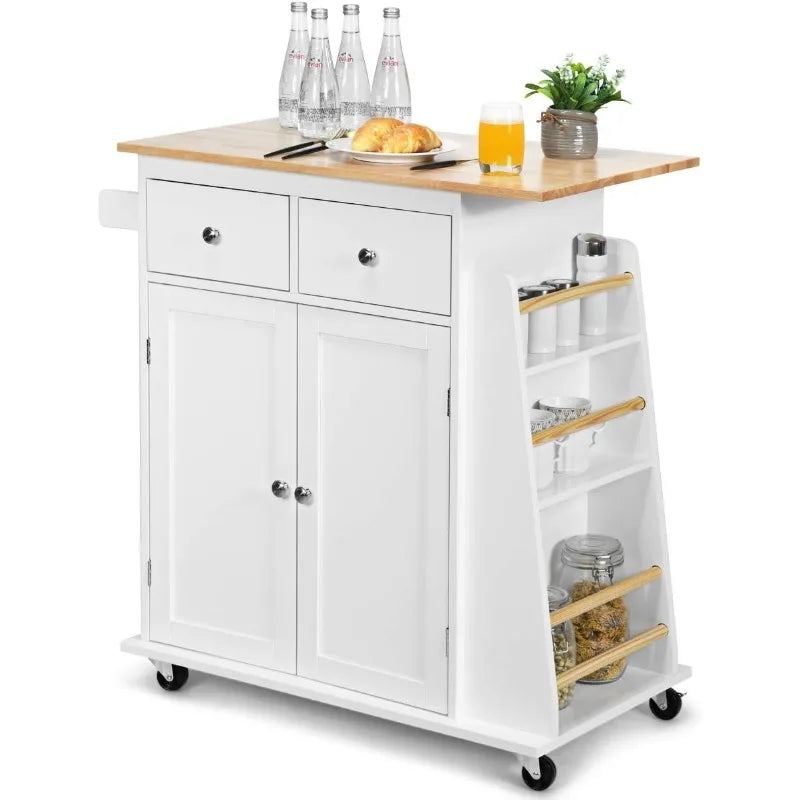 Kitchen Island Cart, Rolling Wood Trolley with Storage
