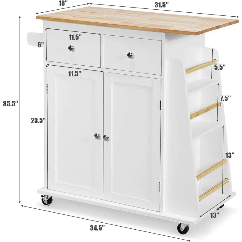 Kitchen Island Cart, Rolling Wood Trolley with Storage