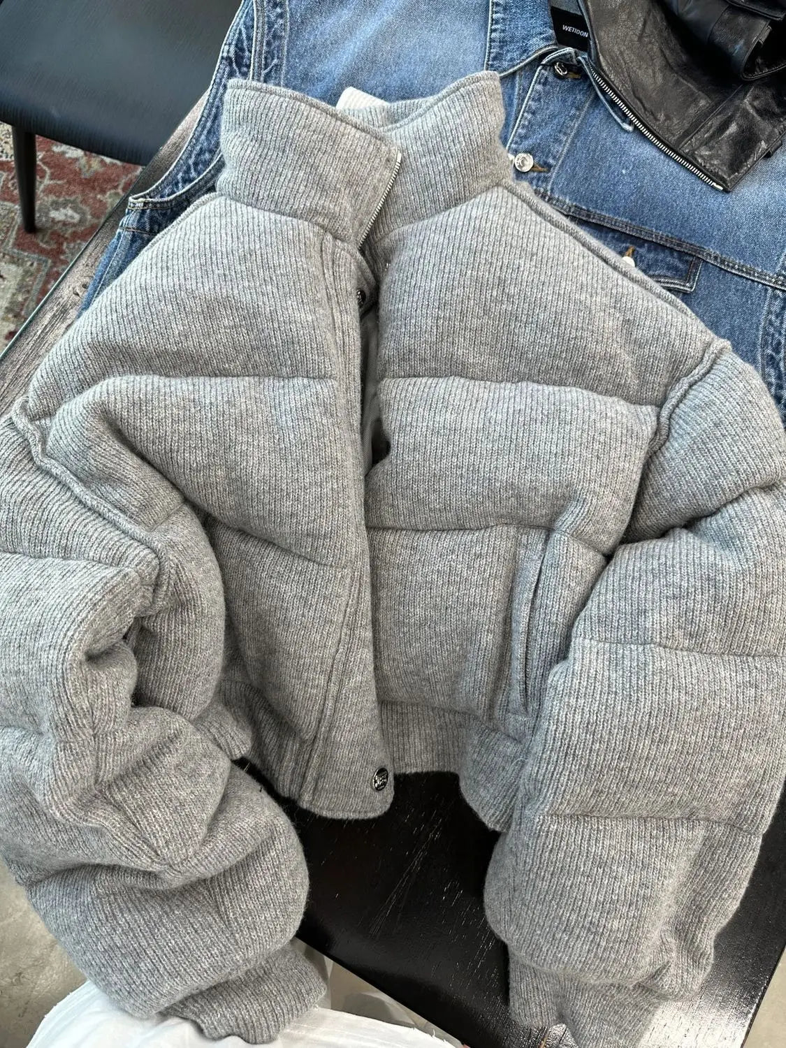 Korean Style High-end Short Gray Cotton Parkas Loose
