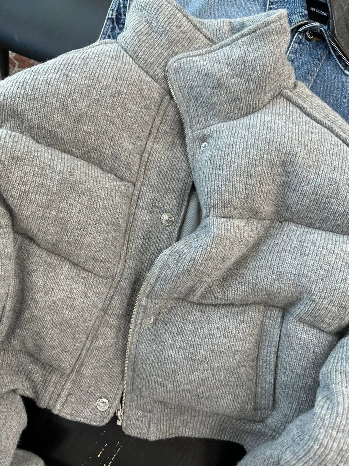 Korean Style High-end Short Gray Cotton Parkas Loose