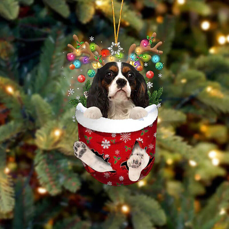 Cavalier King Charles In Snow Pocket Christmas Ornament