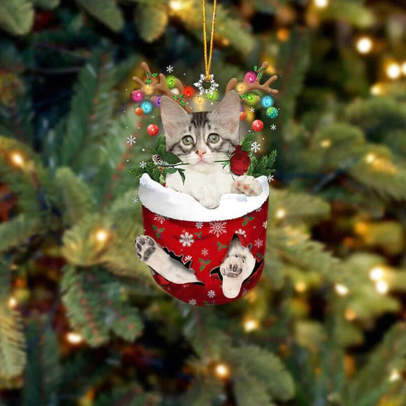 Turkish Angora Cat In Snow Pocket Christmas Ornament