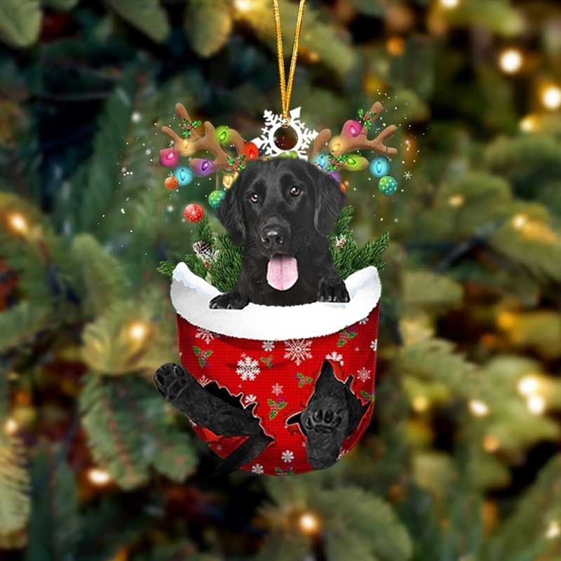 Flat Coated Retriever In Snow Pocket Christmas Ornament