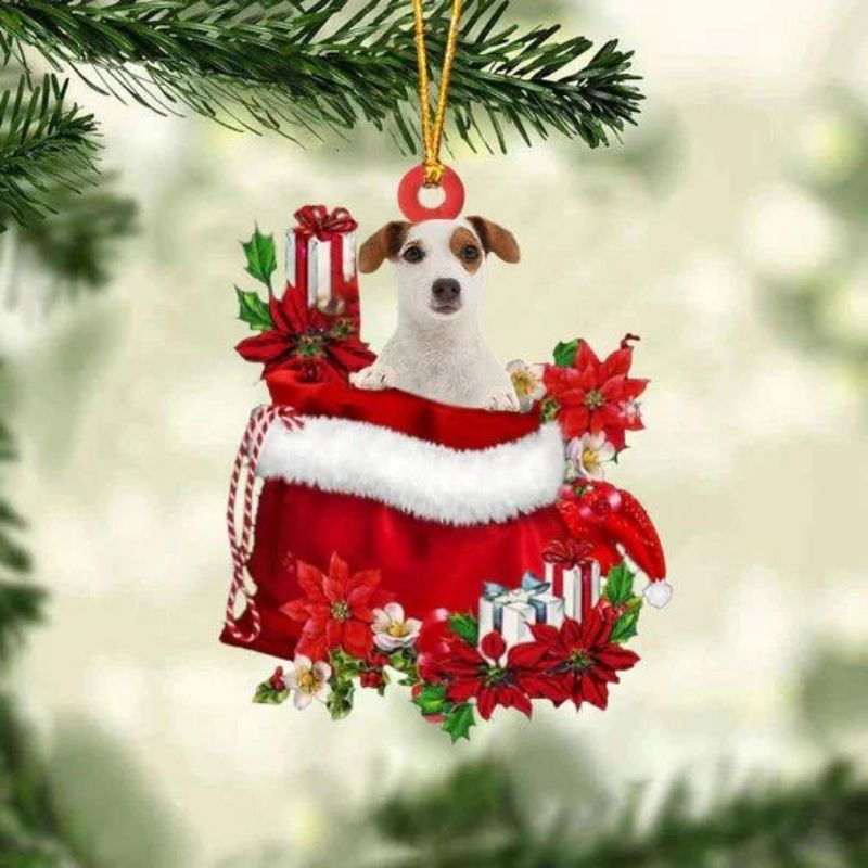 Jack Russell Terrier In Gift Bag Christmas Ornament