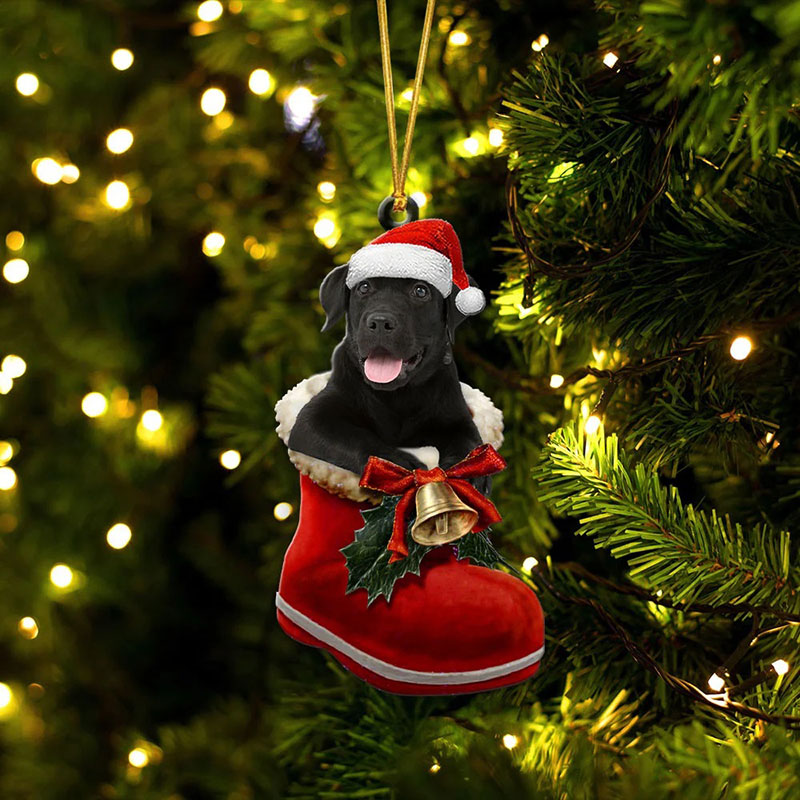 Labrador Retriever Black In Santa Boot Christmas Hanging