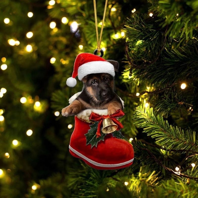 German Shepherd In Santa Boot Christmas Hanging Ornament