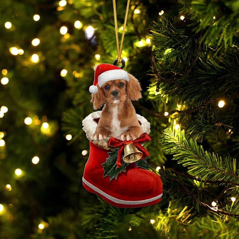 Cavalier King Charles Spaniel In Santa Boot Christmas