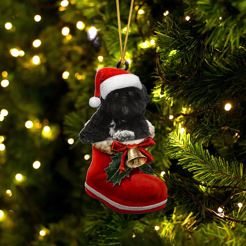 Shih Tzu Color Black In Santa Boot Christmas