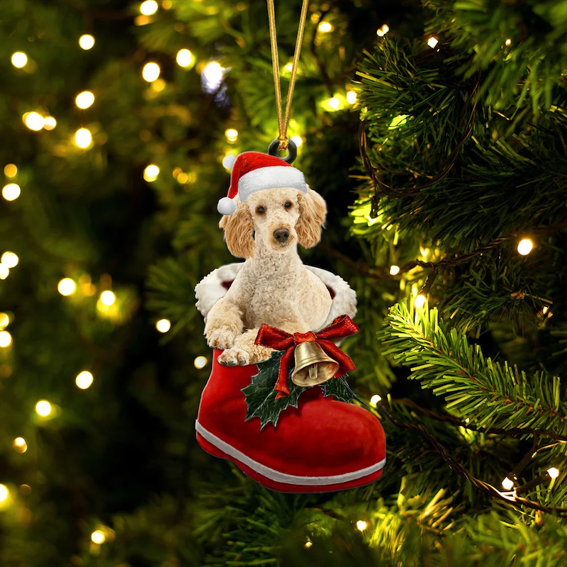 Poodle Apricot In Santa Boot Christmas Hanging Ornament