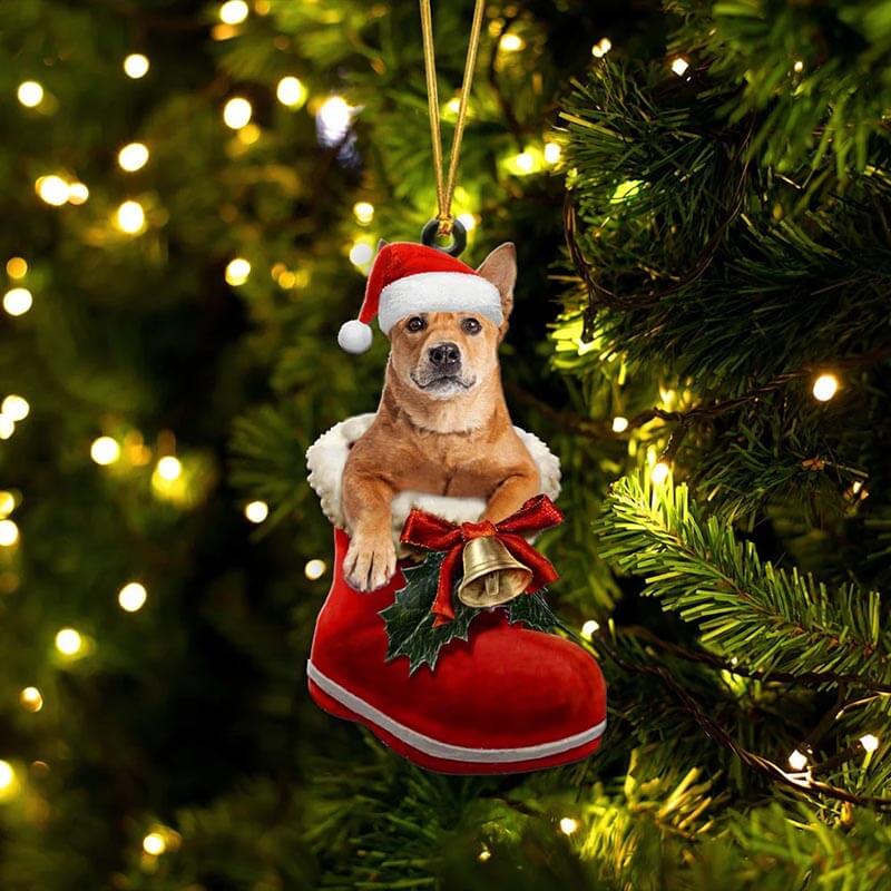 Carolina Dog In Santa Boot Christmas Hanging Ornament