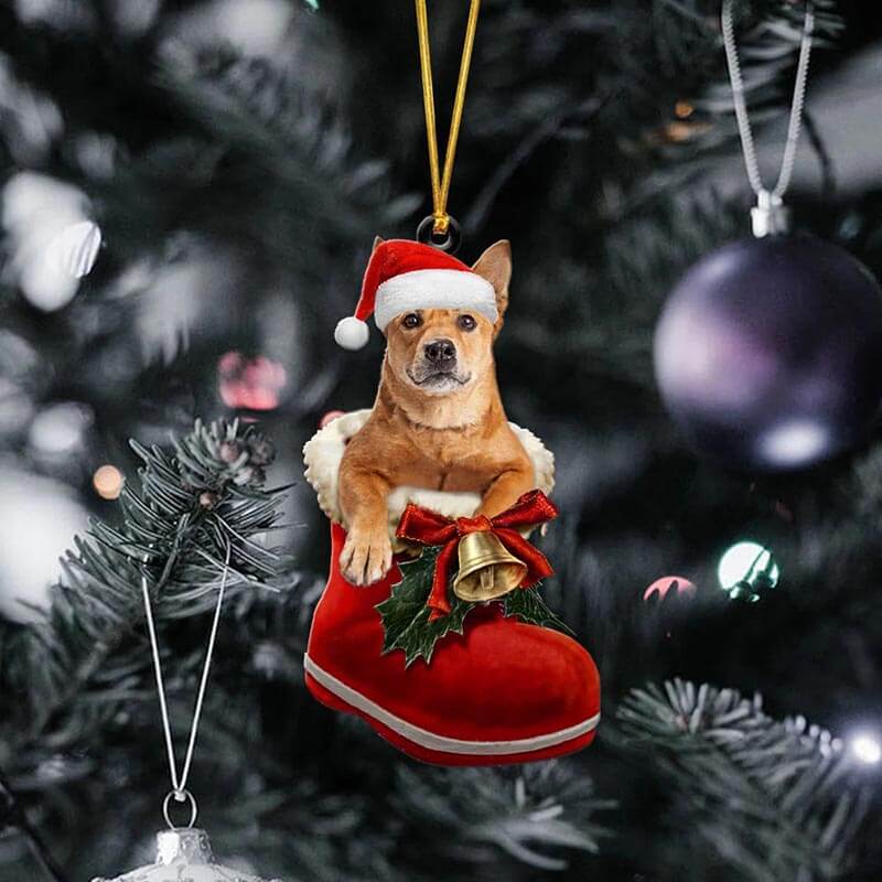Carolina Dog In Santa Boot Christmas Hanging Ornament
