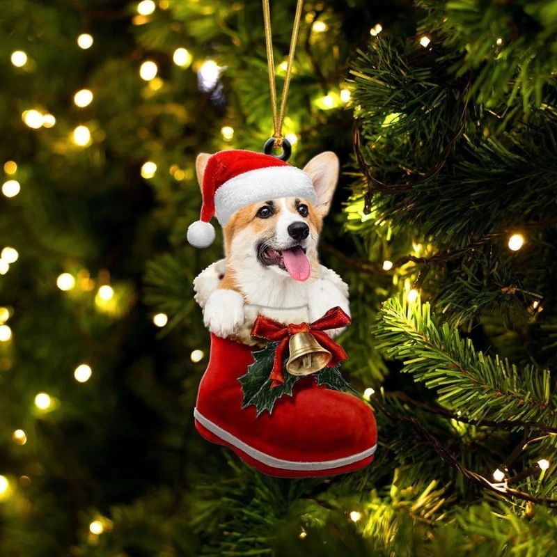 Pembroke Welsh Corgi In Santa Boot Christmas Hanging