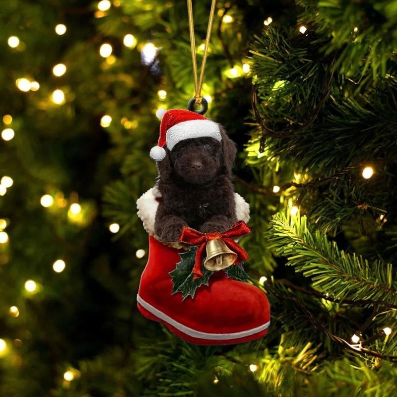 Goldendoodle chocolate In Santa Boot Christmas Hanging Ornament