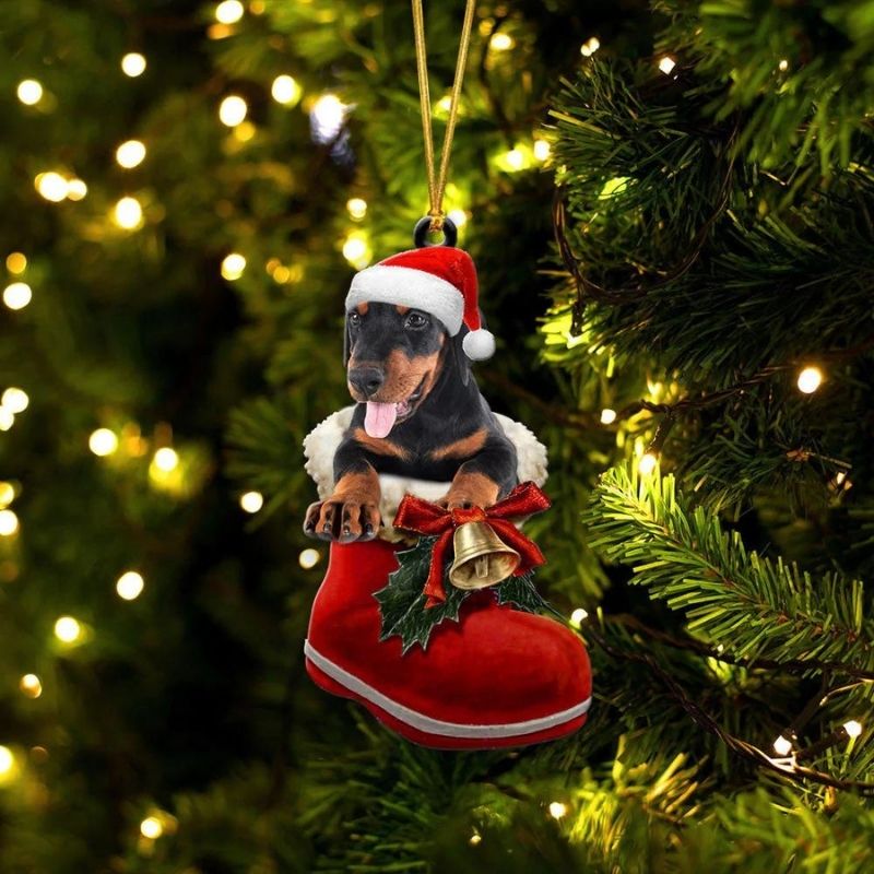 Doberman Pinscher In Santa Boot Christmas Hanging Ornament