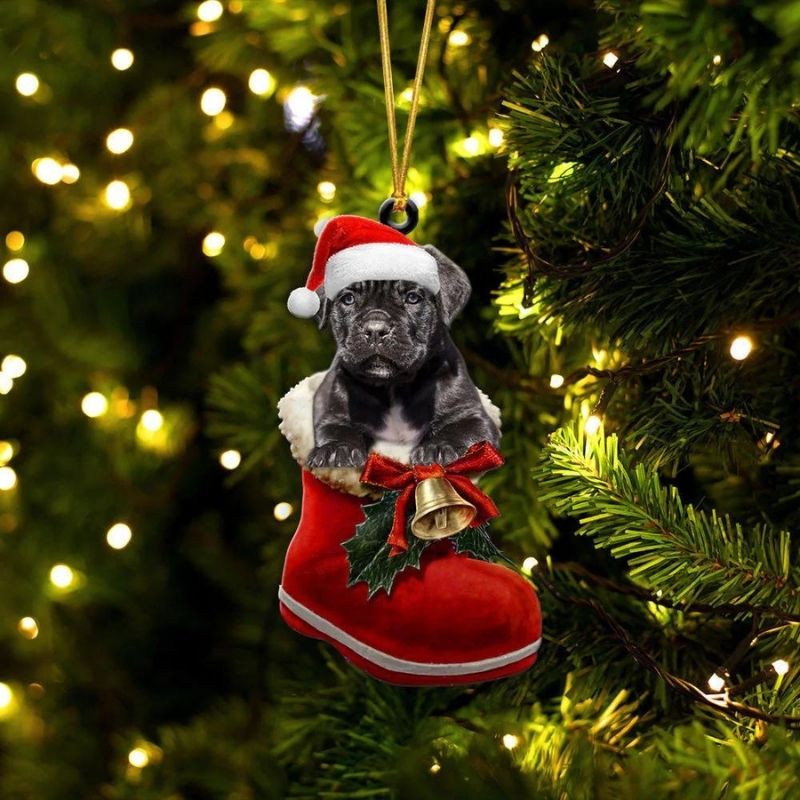 Cane Corso In Santa Boot Christmas Hanging Ornament