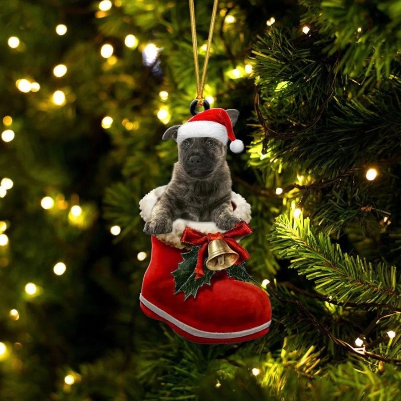 Dutch Shepherd In Santa Boot Christmas Hanging Ornament