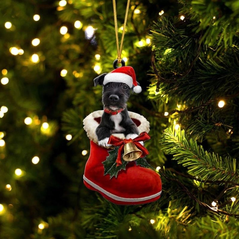 Patterdale Terrier In Santa Boot Christmas Hanging Ornament