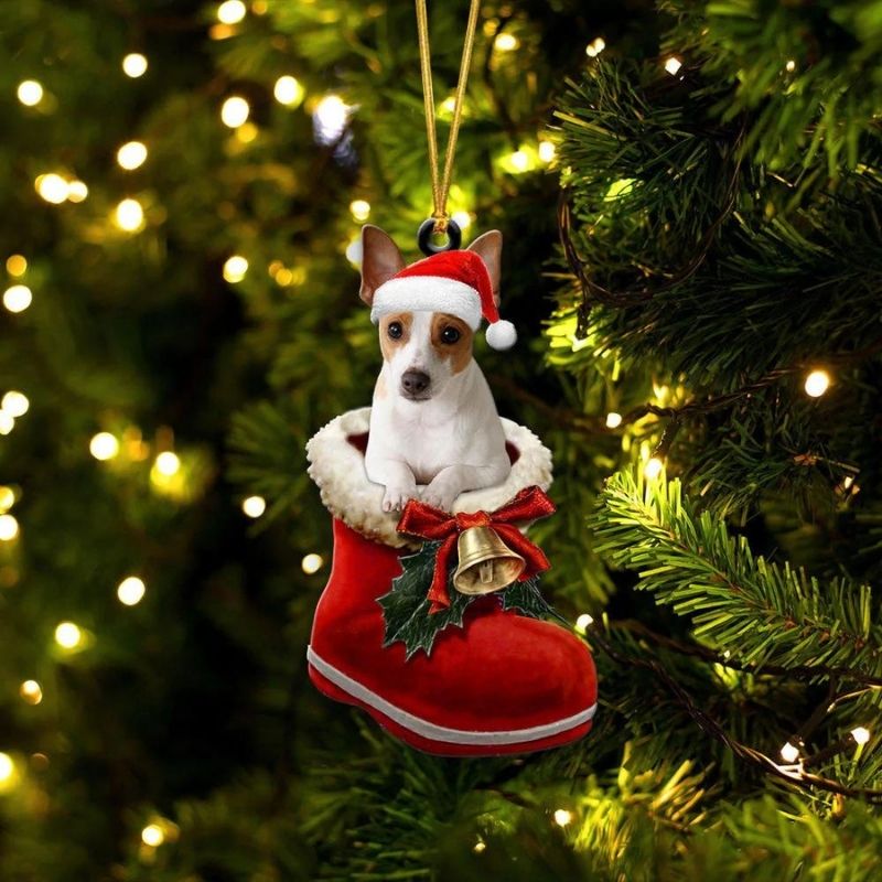 Rat Terrier In Santa Boot Christmas Hanging Ornament
