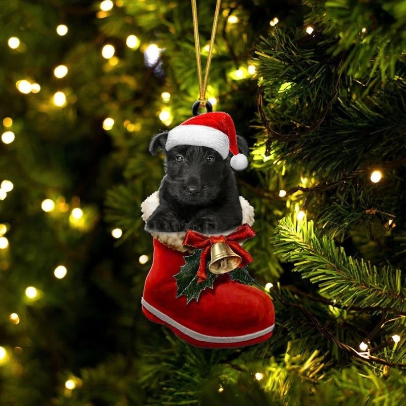 Scottish Terrier In Santa Boot Christmas Hanging Ornament