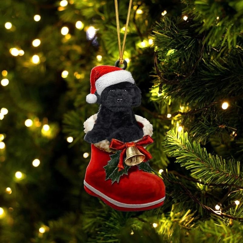 Poodle Black In Santa Boot Christmas Hanging Ornament
