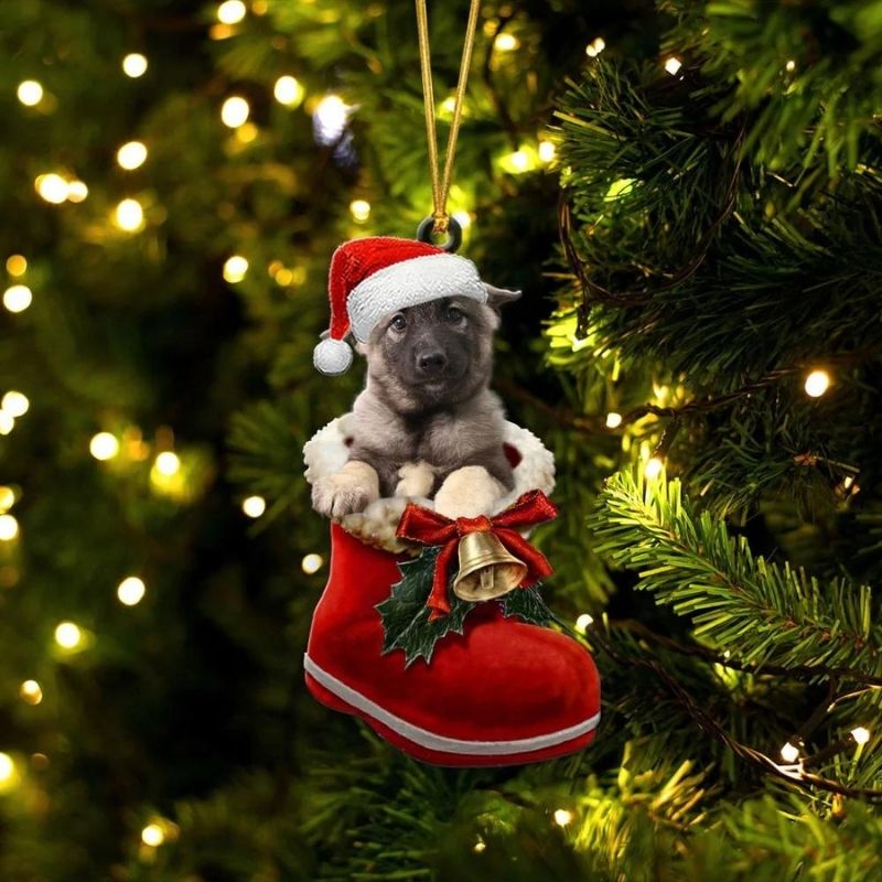 Norwegian Elkhound In Santa Boot Christmas Hanging Ornament