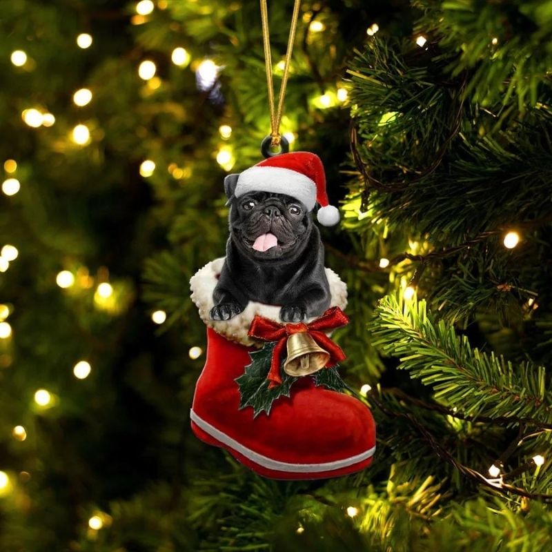 Pug Color Black In Santa Boot Christmas Hanging