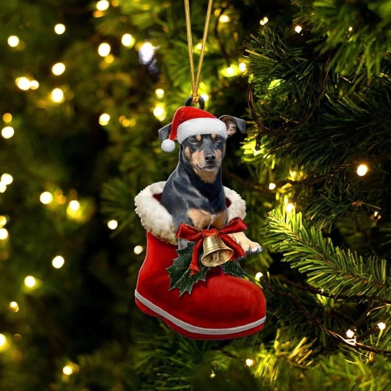 Manchester Terrier In Santa Boot Christmas Hanging Ornament